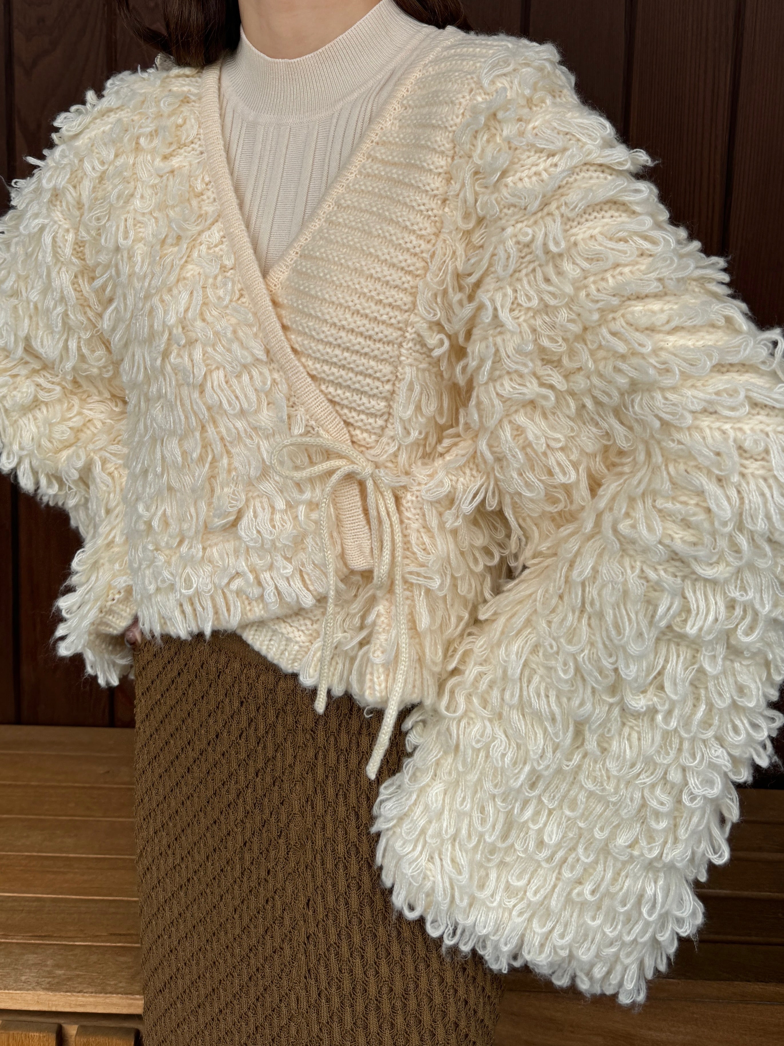 loop knit cardigan / ivory