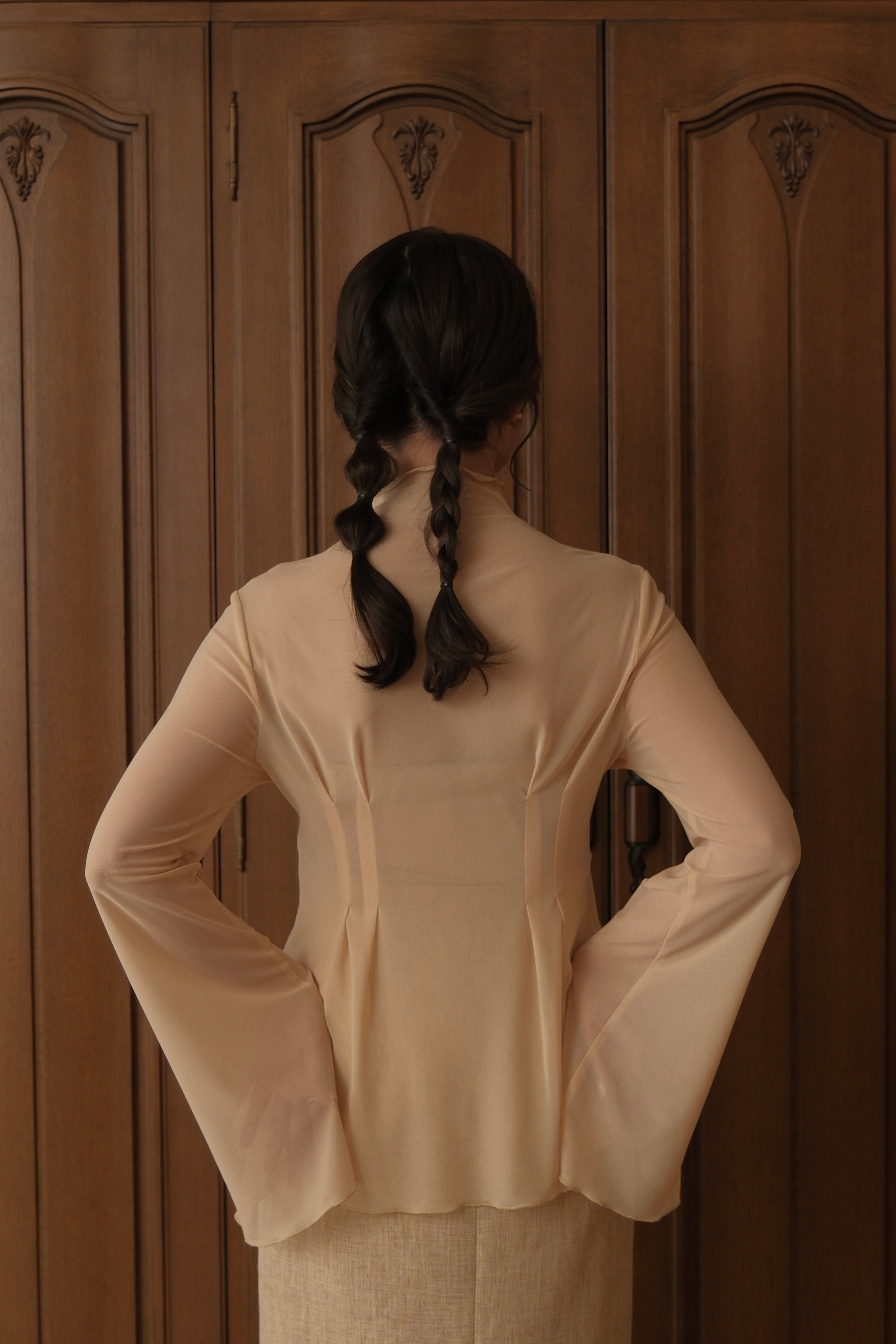 sheer tuck turtleneck